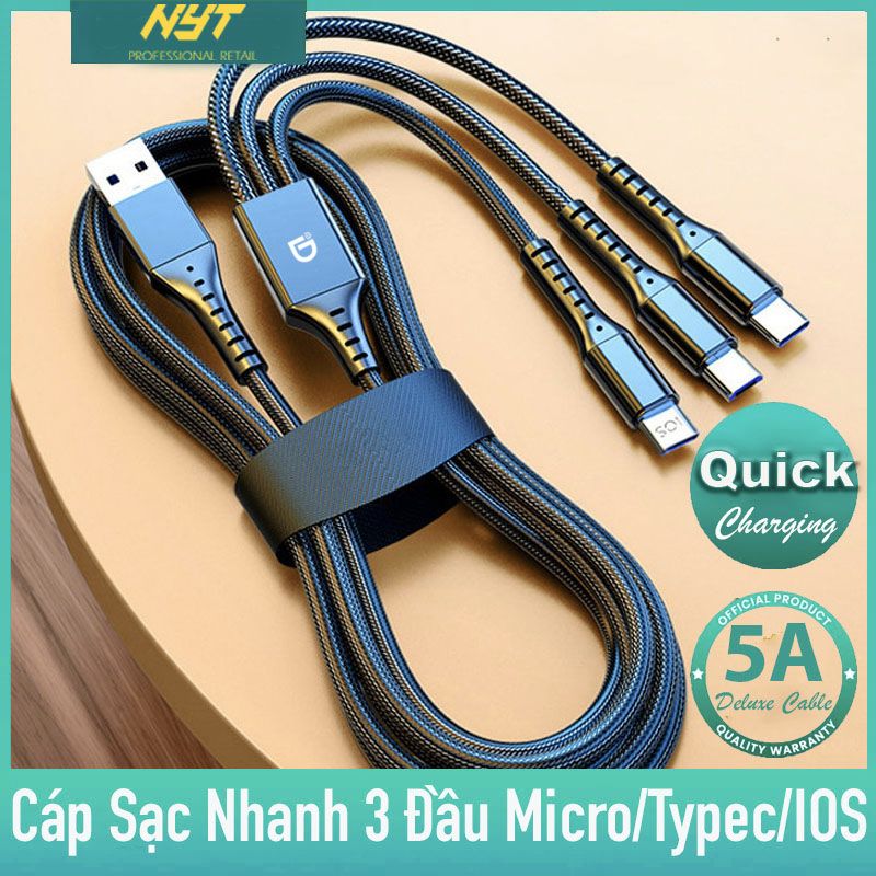  Cáp Sạc Nhanh 3 Đầu Micro / Type C / IOS Cao Cấp ID Tech CS103 - BH 24T Đổi Mới 