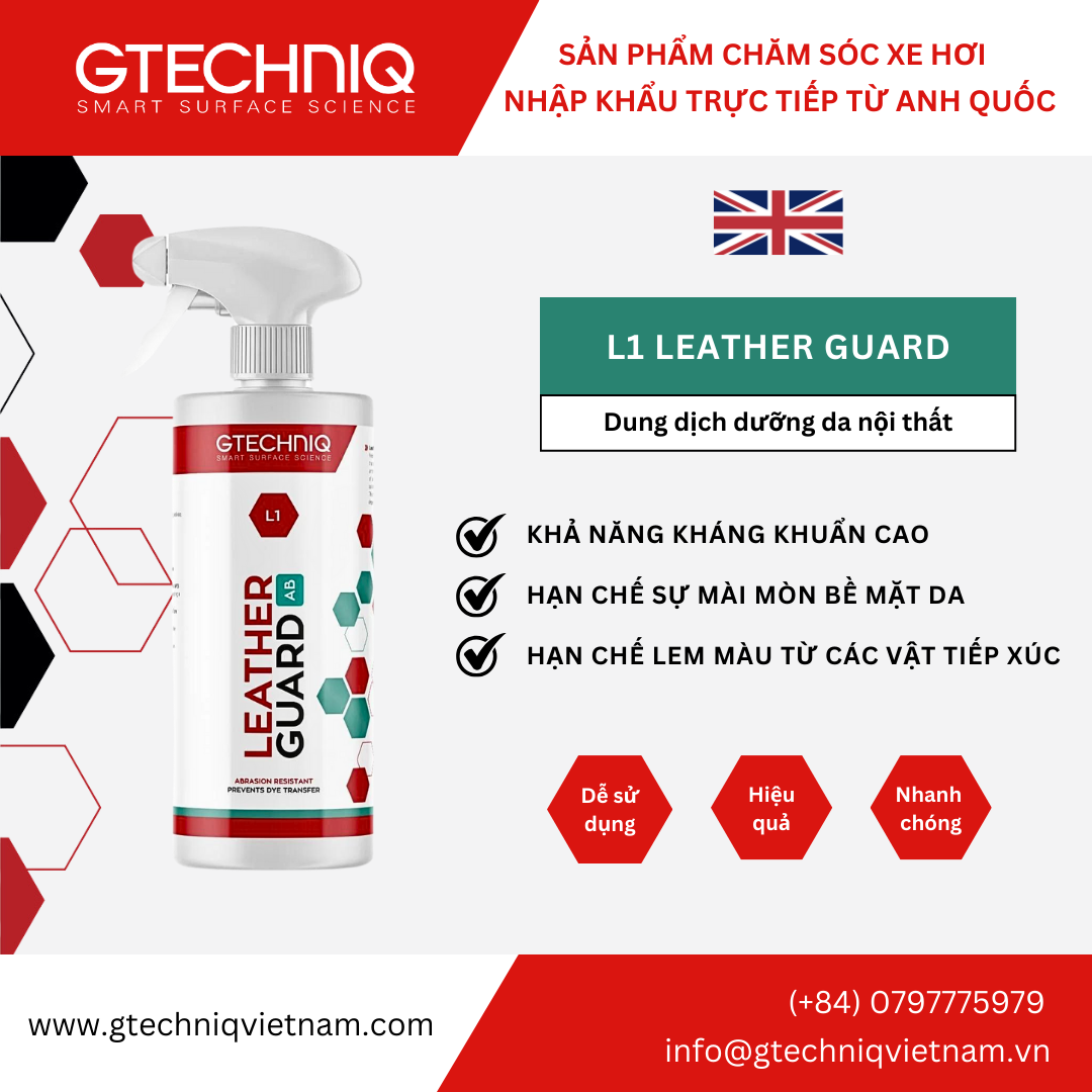  Dung Dịch Dưỡng Da Nội Thất - Gtechniq L1 Leather Guard Anti-Bacterial 500ml 