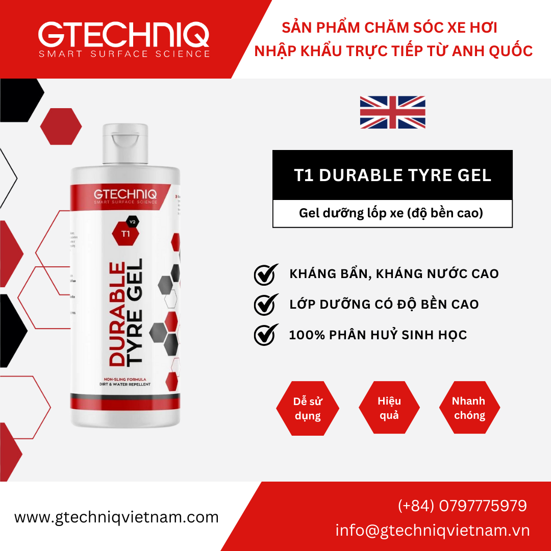  Dung Dịch Dưỡng Vỏ Siêu Bền - Gtechniq T1 Durable Tyre Gel 250ml 