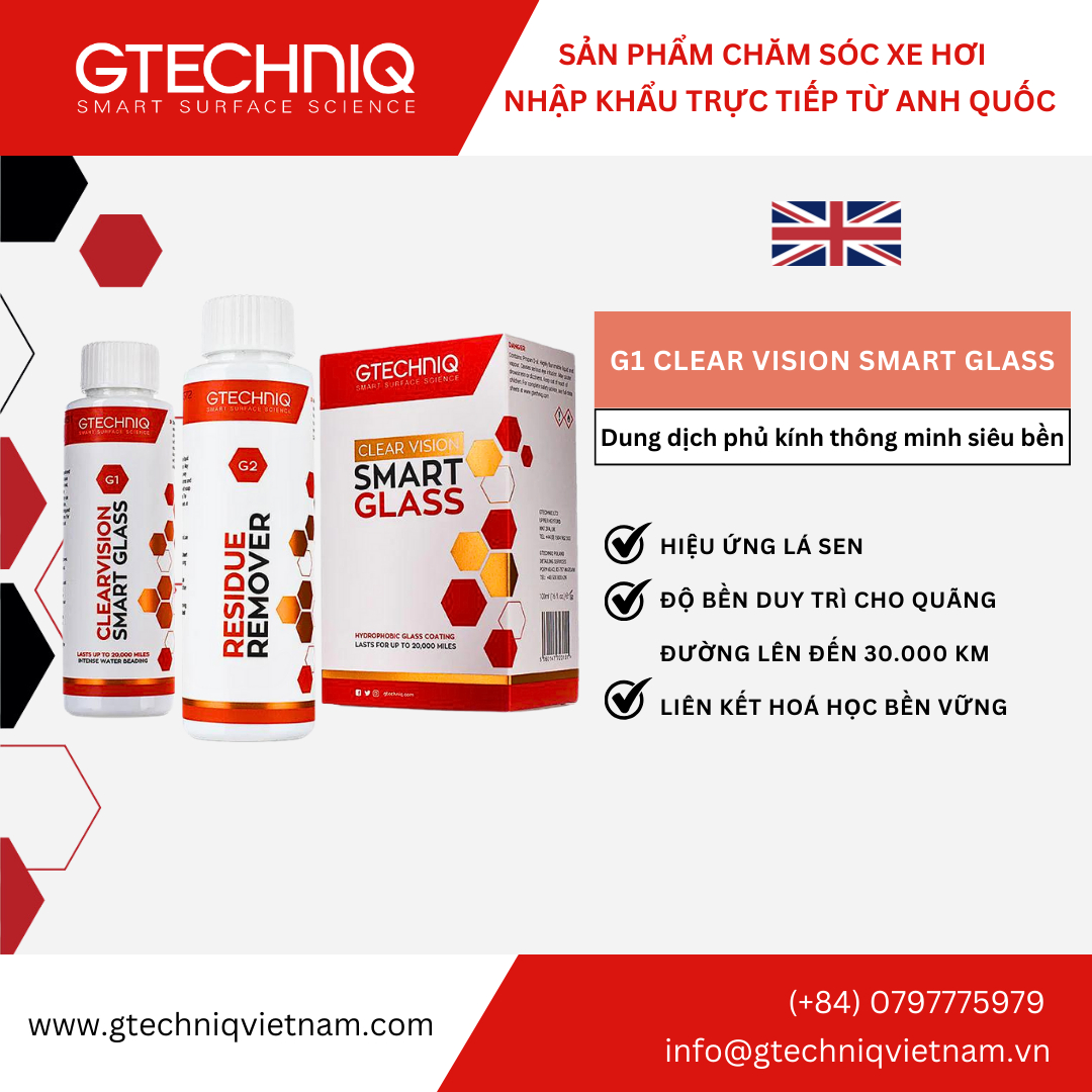 Dung Dịch Phủ Kính Thông Minh Siêu Bền - Gtechniq G1 Clear Vision Smart Glass 100ml 