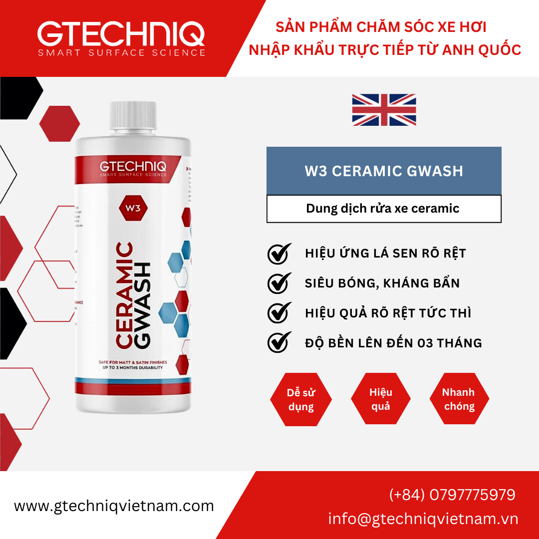  Dung Dịch Phủ Ceramic 2 Trong 1 - Gtechniq W3 Ceramic GWash 1l 