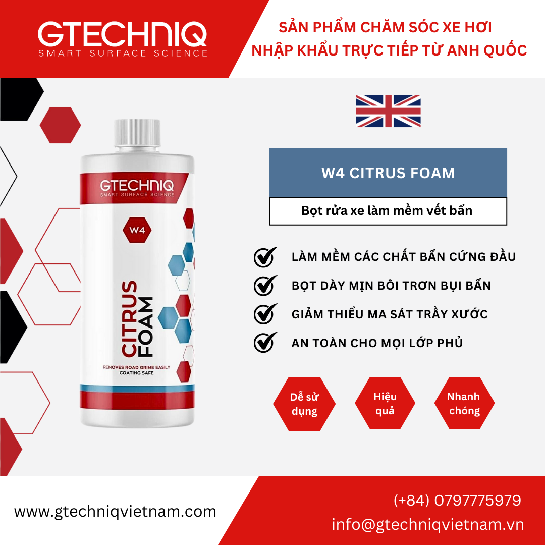  Bọt Rửa Xe Làm Mềm Vết Bẩn - Gtechniq W4 Citrus Foam 1l 