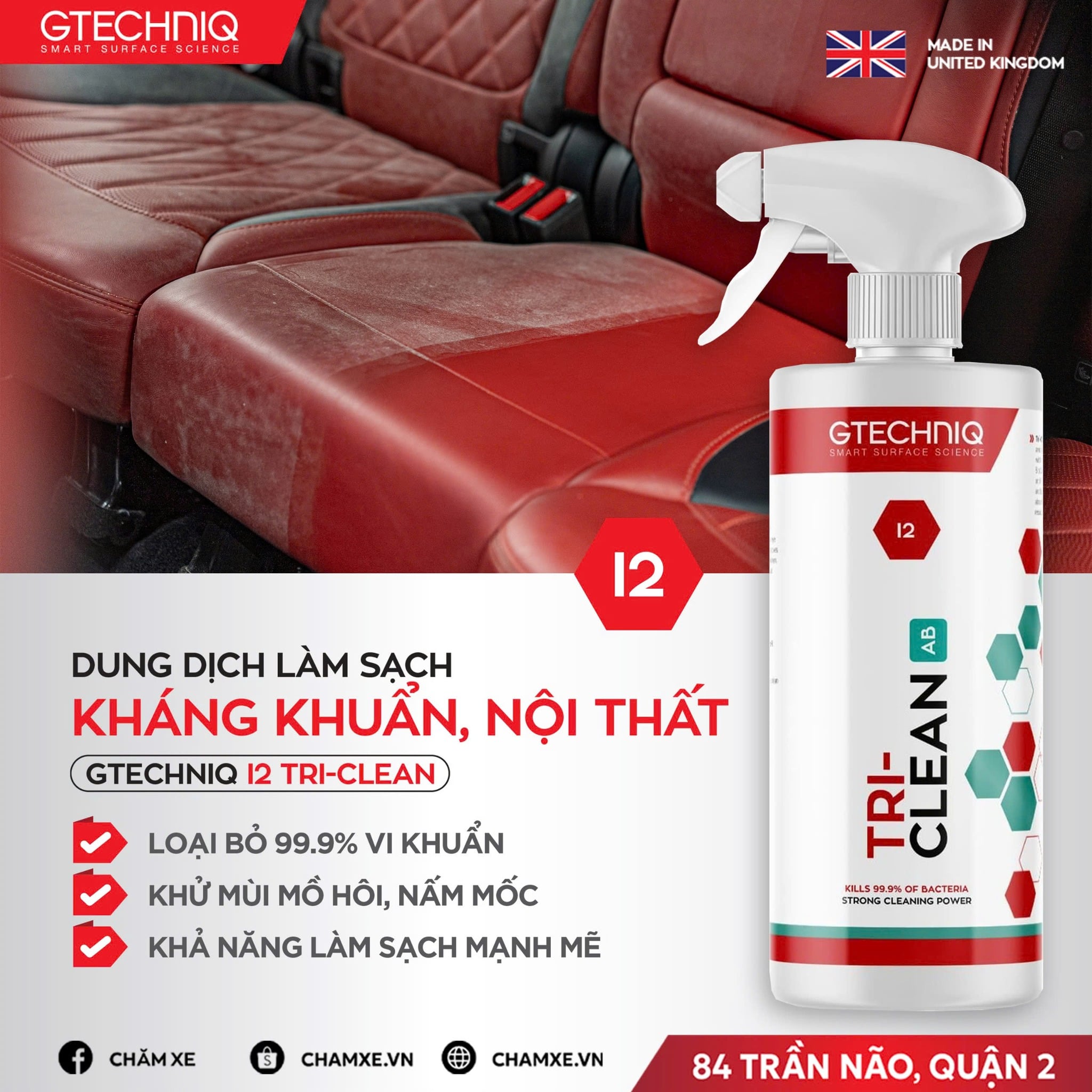  Dung Dịch Làm Sạch Kháng Khuẩn Nội Thất - Gtechniq I2 Tri-Clean 500ml 