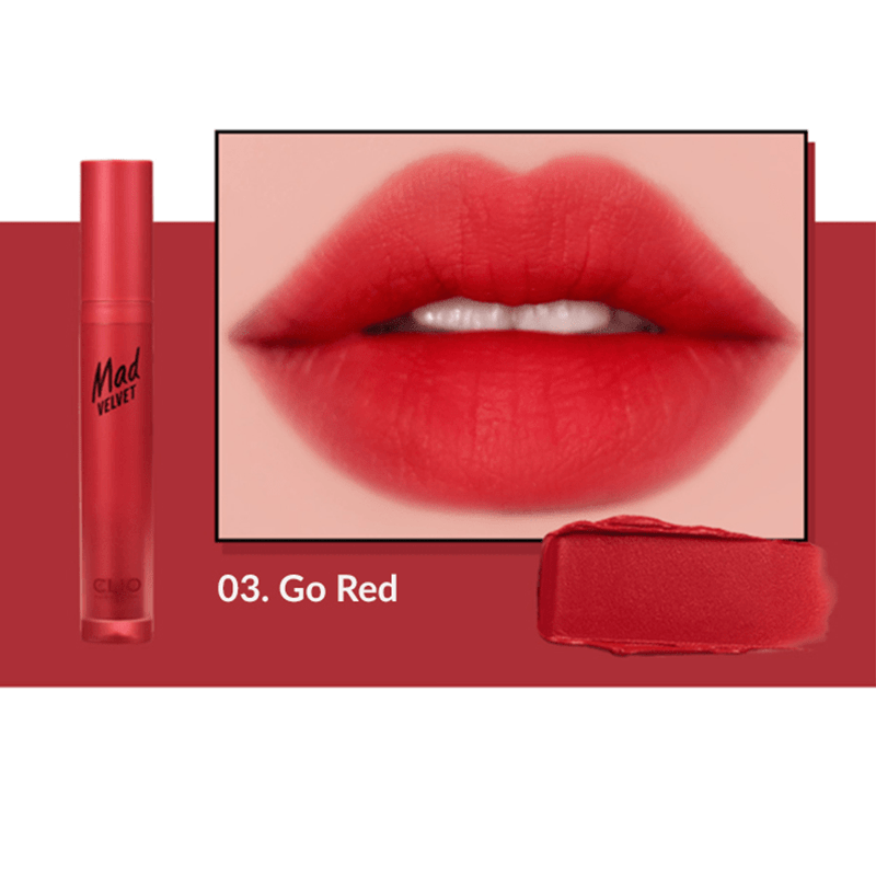 Son Kem Lì Clio Mad Velvet Tint 3.8G 03 Go Red [Không Đổi Trả, Hsd Từ Tháng 10/2022 Đến Tháng 12/2022]