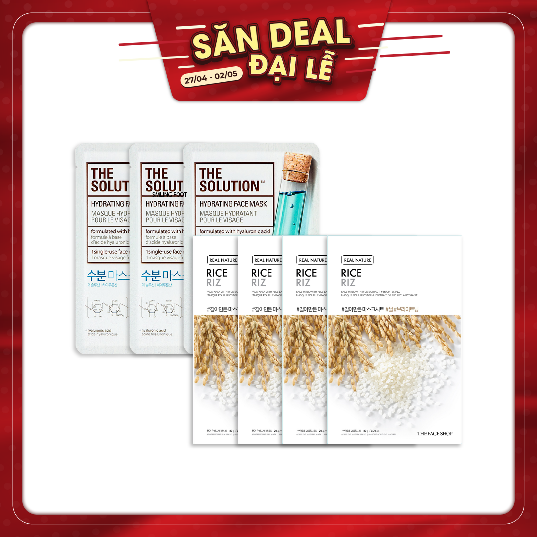 Combo 07 Mặt Nạ Cấp Ẩm, Sáng Da The Solution & Real Nature