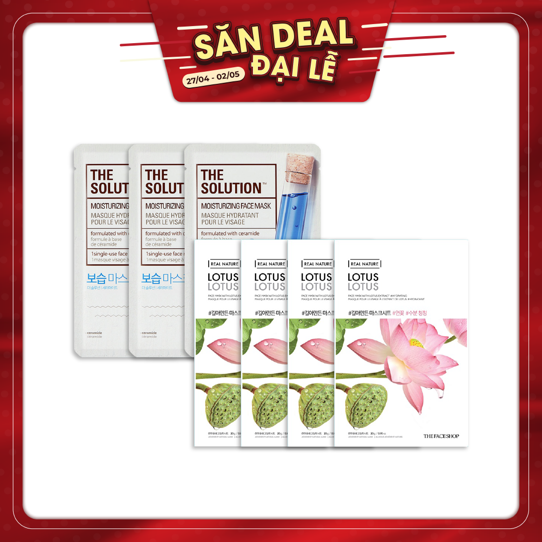 Combo 07 Mặt Nạ Dưỡng Ẩm Sâu, Sáng Hồng Da The Solution & Real Nature