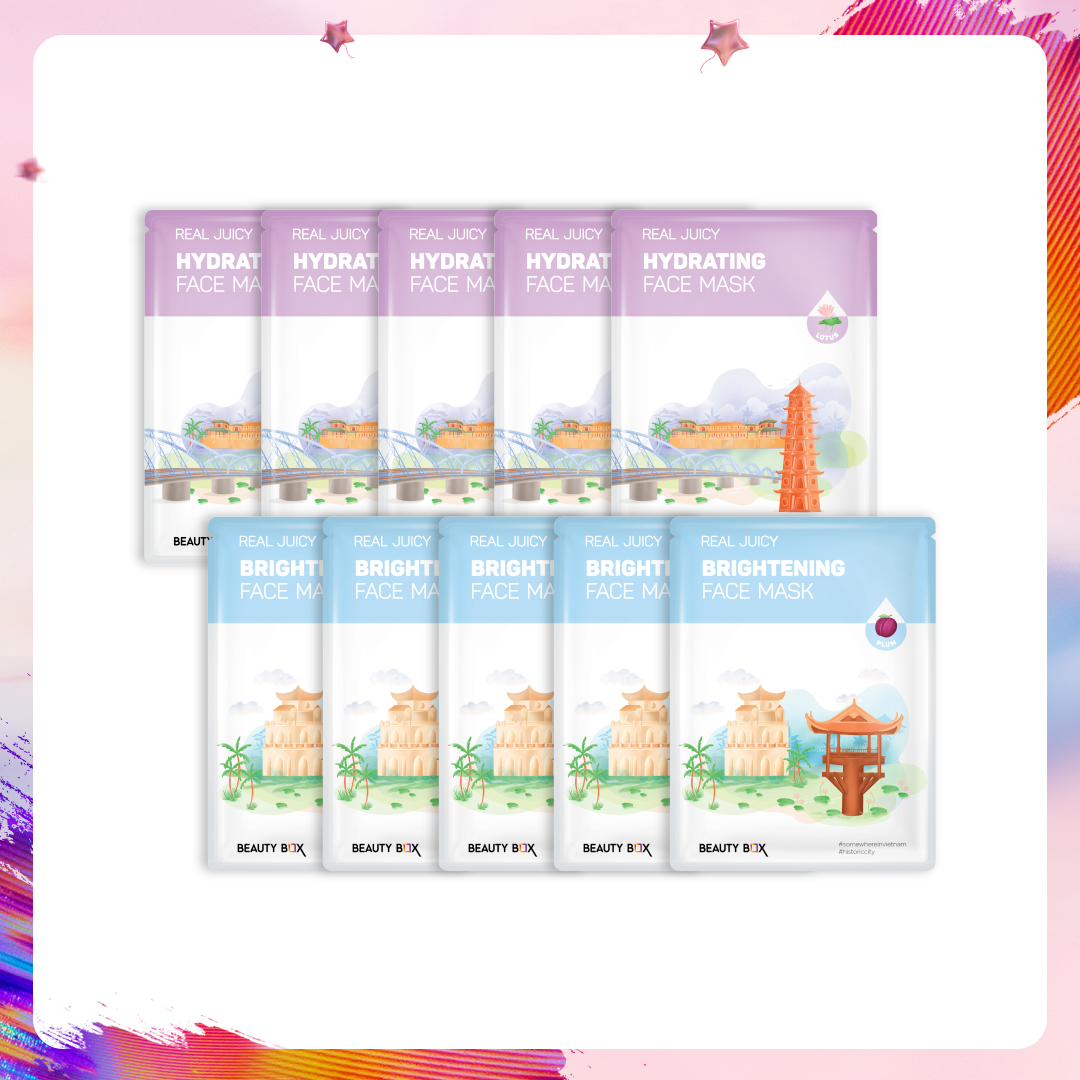 Combo 10 Mặt Nạ Giấy Cấp Nước Dưỡng Sáng Mịn Da Beauty Box Real Juicy