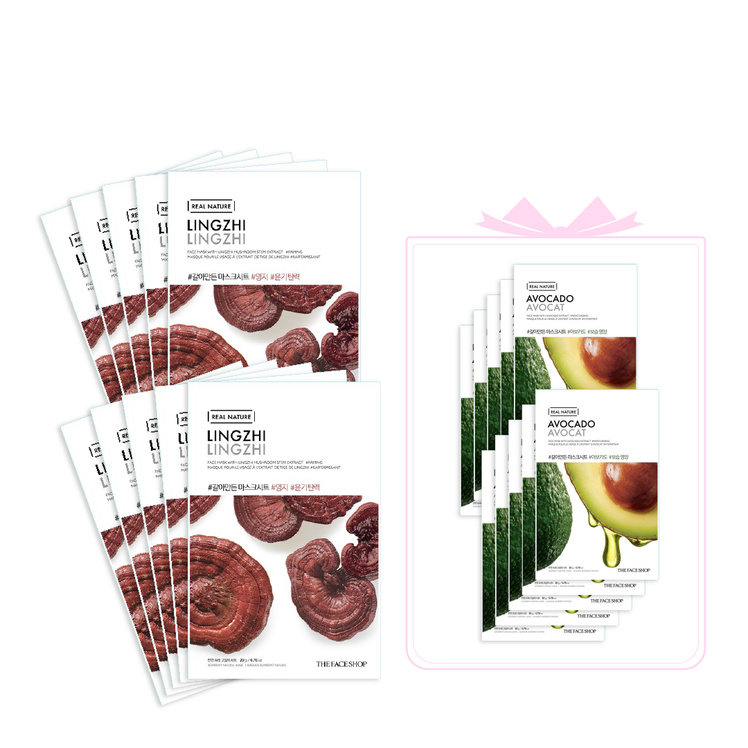 Combo 20 Mặt Nạ Chống Lão Hóa, Phục Hồi Ẩm Cho Da Thefaceshop Real Nature (Linh Chi - Bơ)
