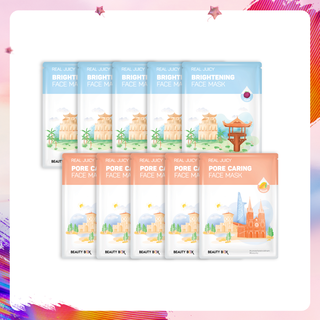 Combo 10 Mặt Nạ Se Mịn Lỗ Chân Lông, Dưỡng Sáng Da Beauty Box Real Juicy