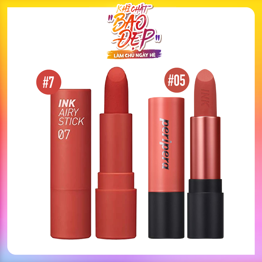 Combo Son Nhung & Son Lì Peripera Ink Tattoo Stick 05 Coral Teaser