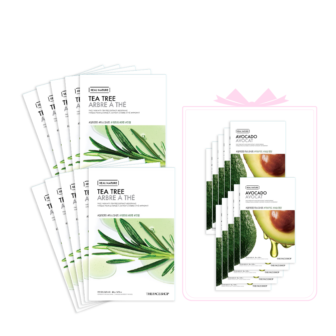 Combo 20 Mặt Nạ Dưỡng Ẩm, Thanh Lọc Da Thefaceshop Real Nature (Tràm Trà - Bơ)