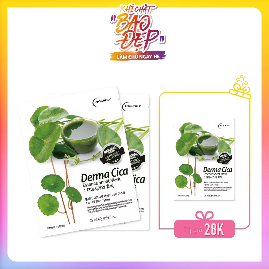 Set 03 Mặt Nạ Rau Má Giải Nhiệt Thanh Lọc Độc Tố Holikey Derma Cica Essence Sheet 25Ml