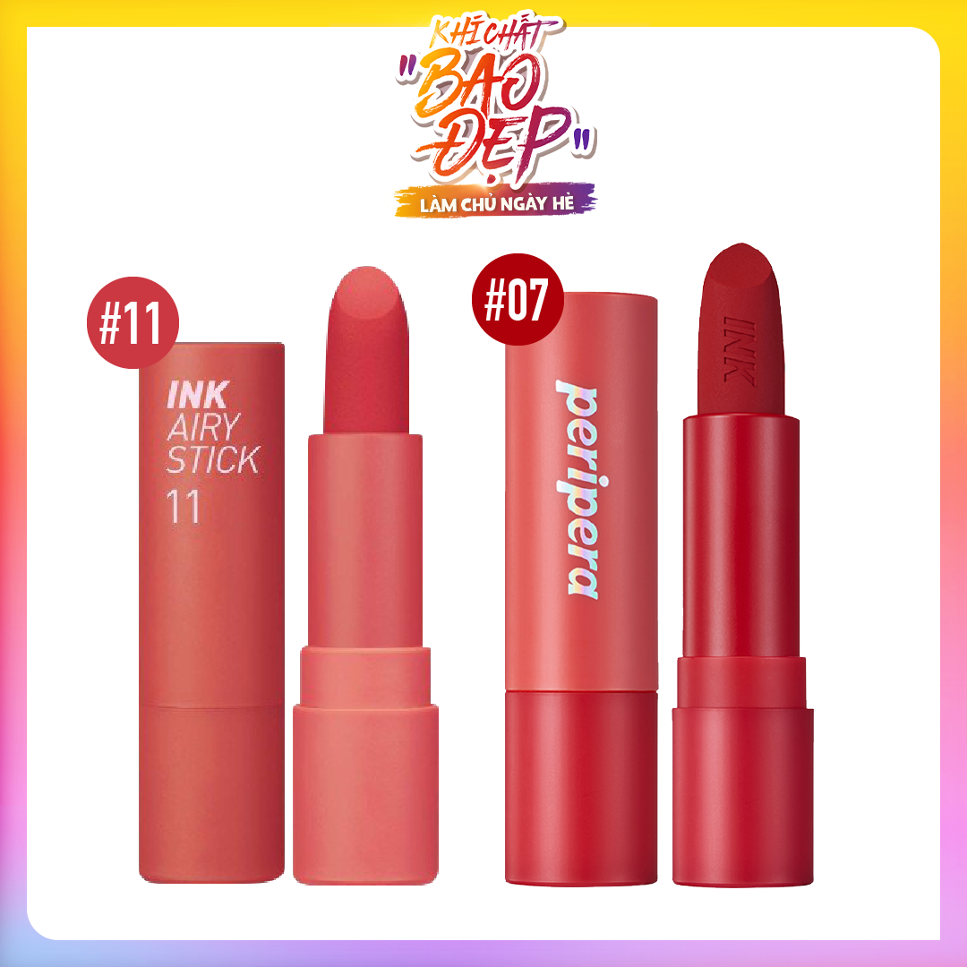 (Màu Cam - Đỏ) Combo 02 Son Thỏi Nhung Mịn & Lì Peripera Ink Stick