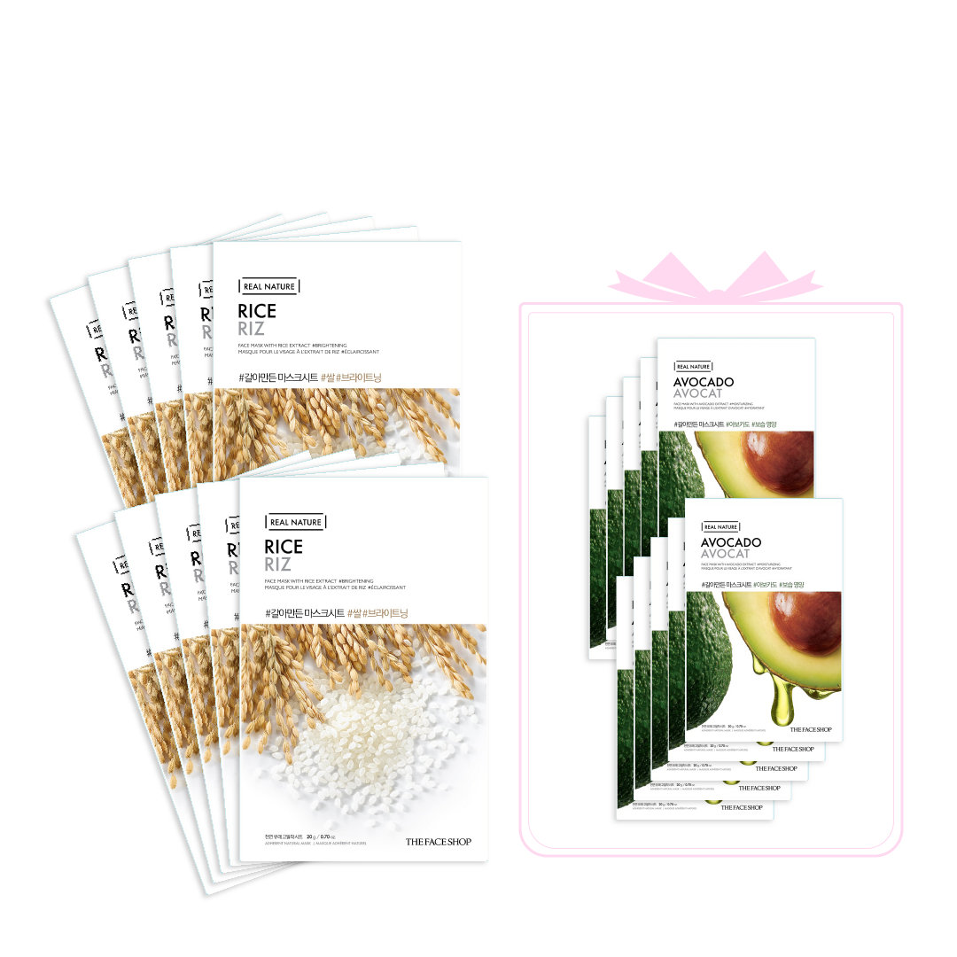 Combo 20 Mặt Nạ Cấp Ẩm Làm Sáng Da Thefaceshop Real Nature (Gạo - Bơ)