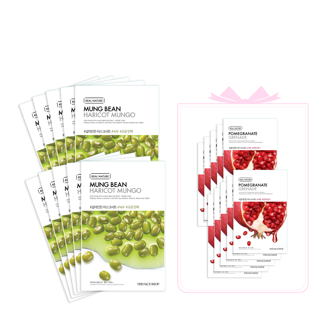Combo 20 Mặt Nạ Dưỡng Ẩm, Chống Oxy Hóa Da Thefaceshop Real Nature (Đậu Xanh - Lựu)