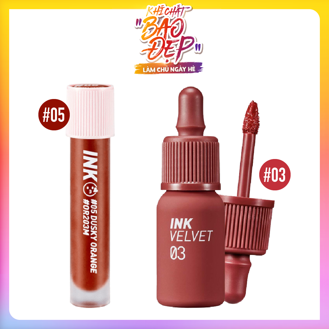 (Màu Đỏ - Cam) Combo 02 Son Tint Lì, Mịn Peripera Ink Tint