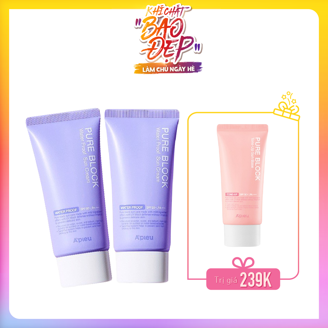 Combo Kem Chống Nắng Chống Thấm Nước A'pieu Pure Block Natural Waterproof Sun Cream Spf50+/Pa+++ (3Pc)