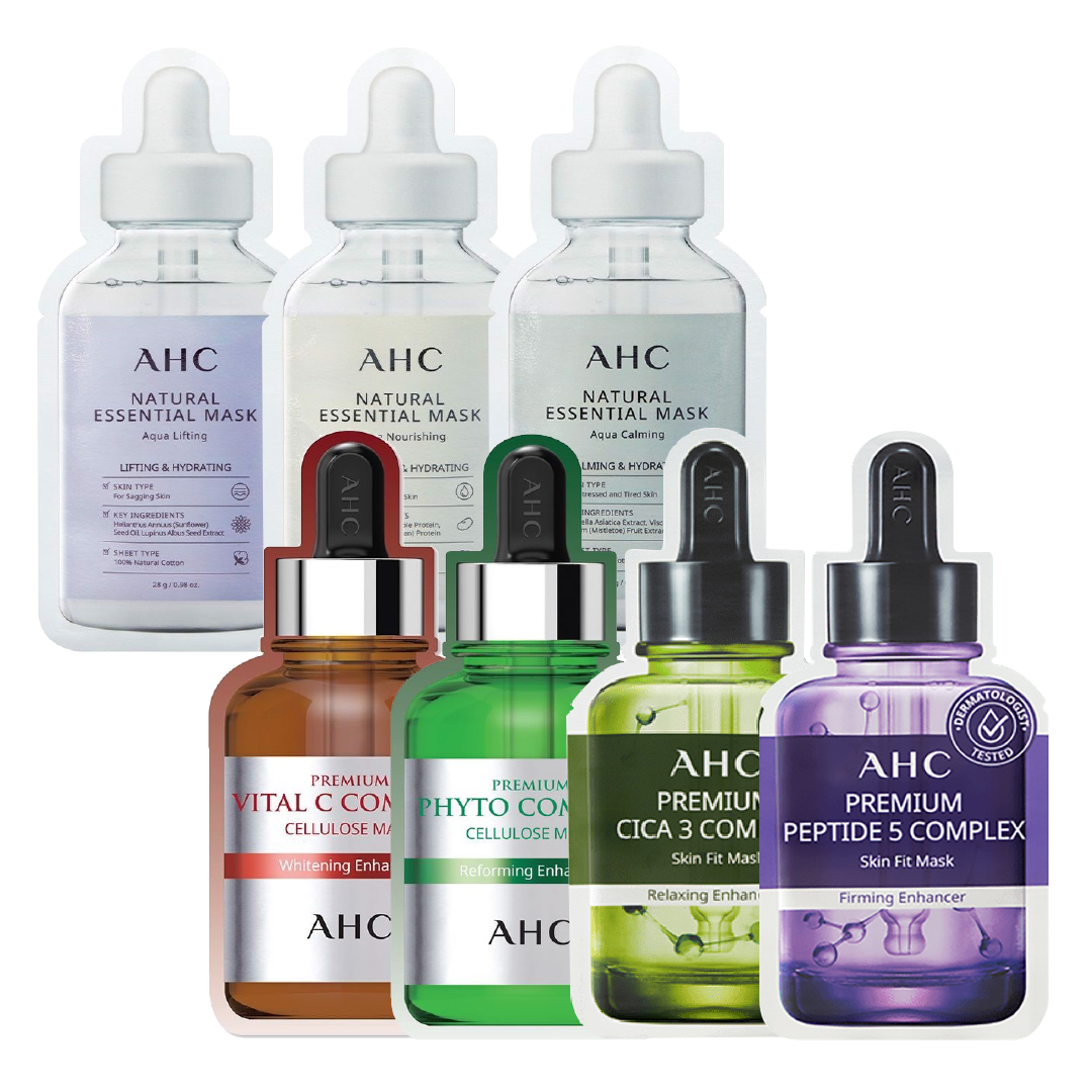 Combo Mix 7 Miếng Mặt Nạ Dưỡng Ẩm Phục Hồi Da Chuyên Sâu Ahc Premium & Natural Essential Mask Aqua