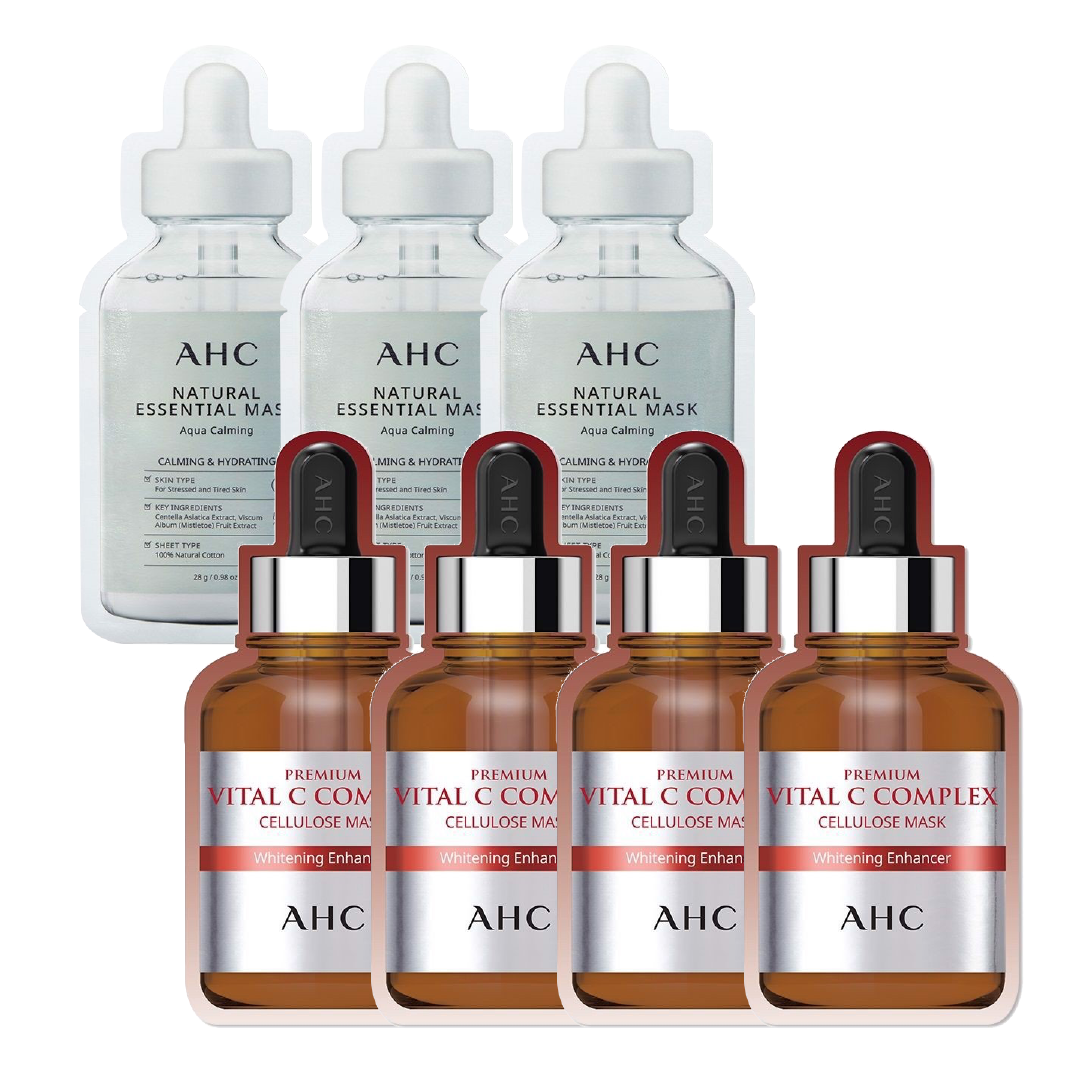 Combo Mix 7 Mặt Nạ Làm Sáng Trắng Da Ahc Premium Vital C & Làm Dịu Da Ahc Natural Essential Aqua Calming