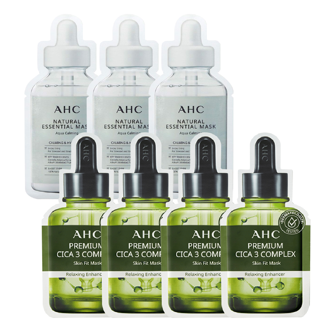 Combo Mix 7 Mặt Nạ Phục Hồi Da Ahc Premium Cica - 3 & Làm Dịu Da Ahc Natural Essential Aqua Calming