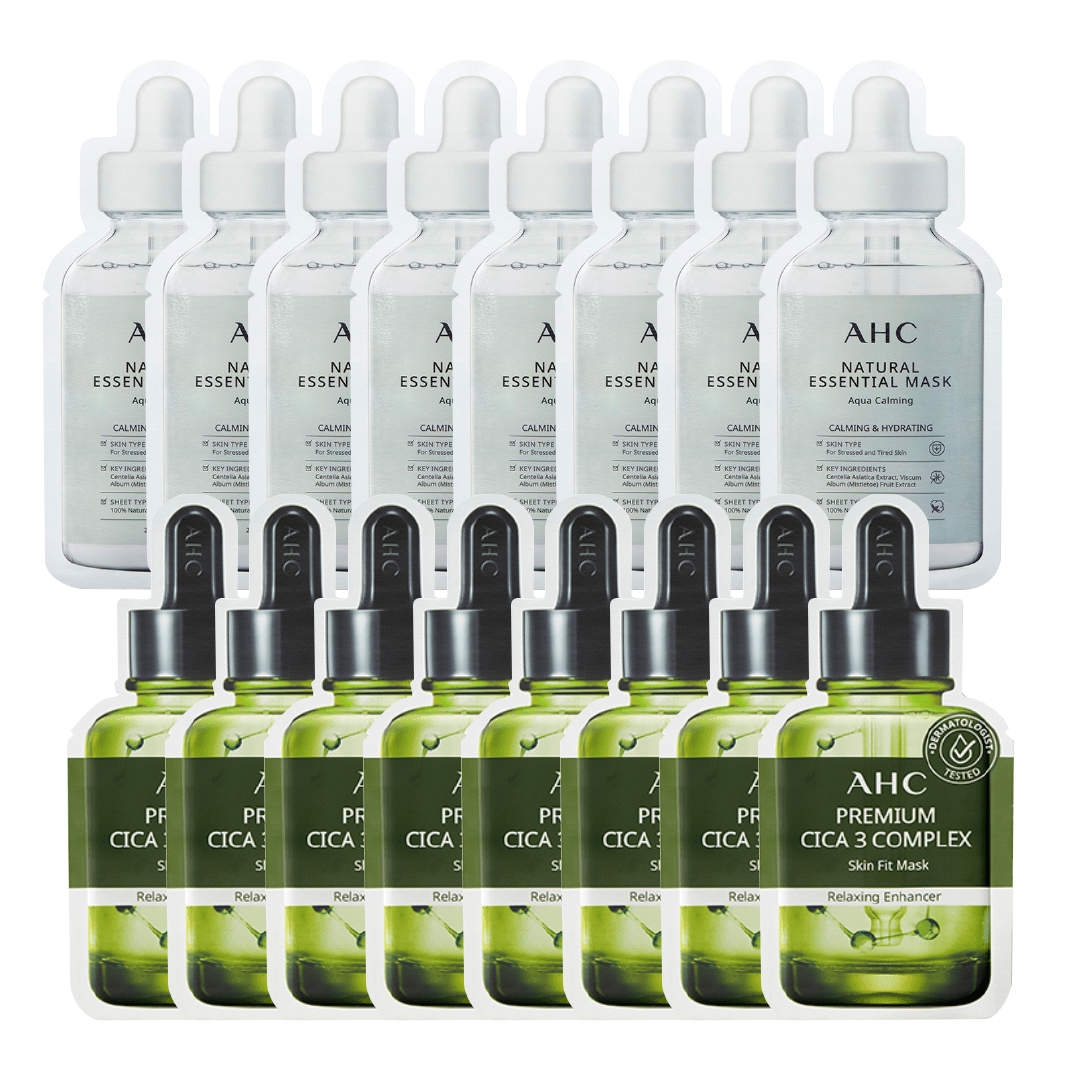 Combo Mix 16 Mặt Nạ Phục Hồi Da Ahc Premium Cica - 3 & Làm Dịu Da Ahc Natural Essential Aqua Calming