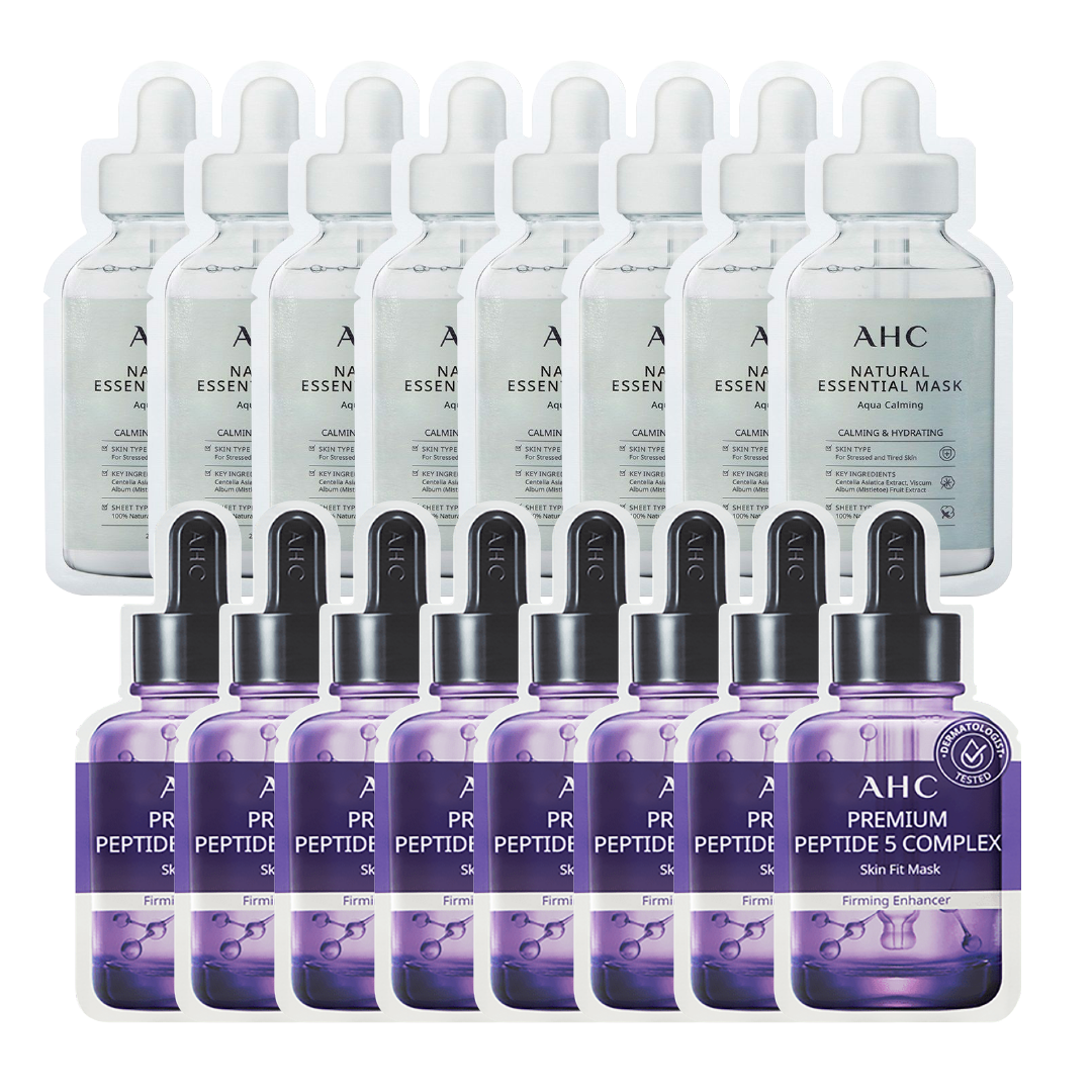 Combo Mix 16 Mặt Nạ Làm Săn Chắc Da Ahc Premium Peptide 5 & Làm Dịu Da Ahc Natural Essential Aqua Calming