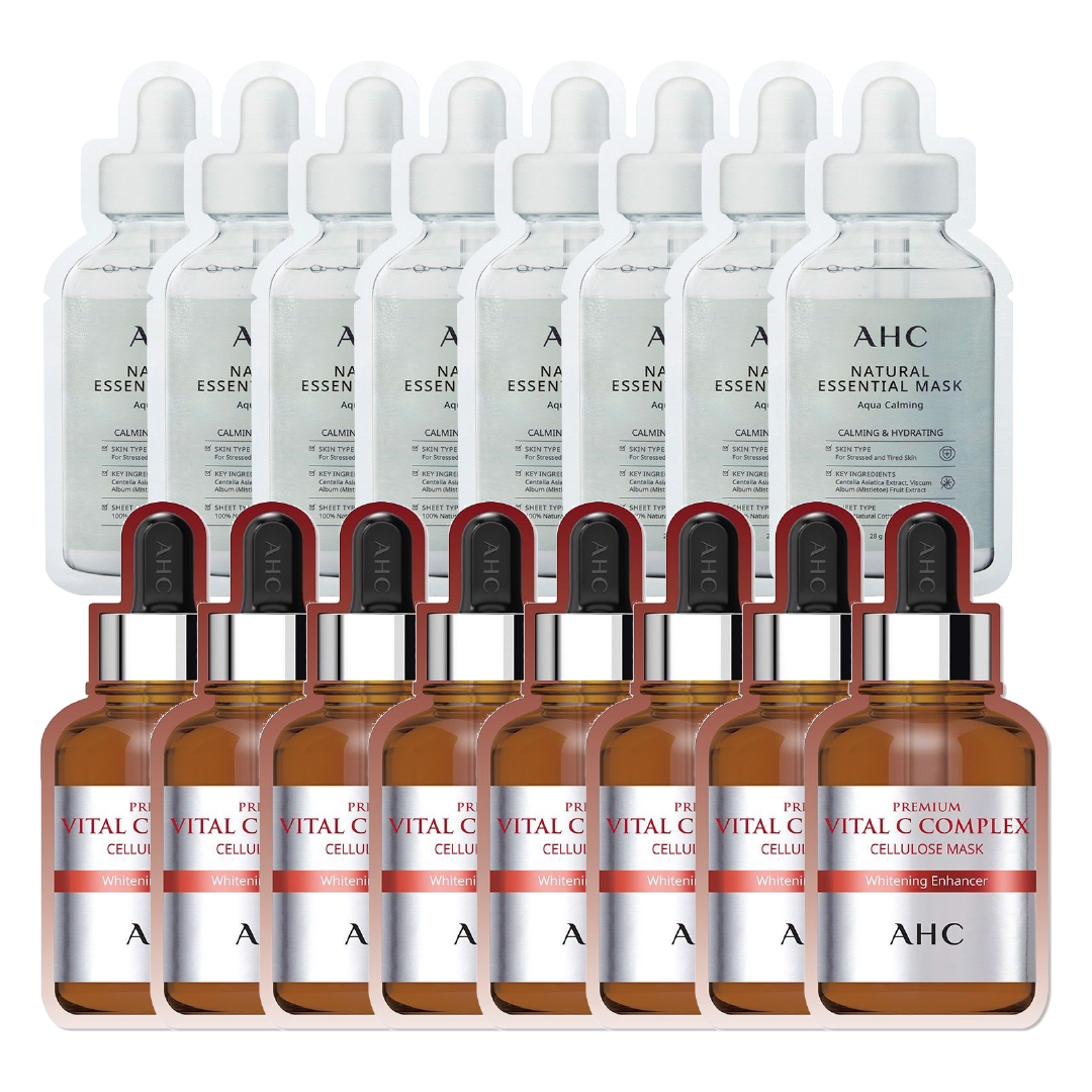 Combo Mix 16 Mặt Nạ Làm Sáng Trắng Da Ahc Premium Vital C & Làm Dịu Da Ahc Natural Essential Aqua Calming