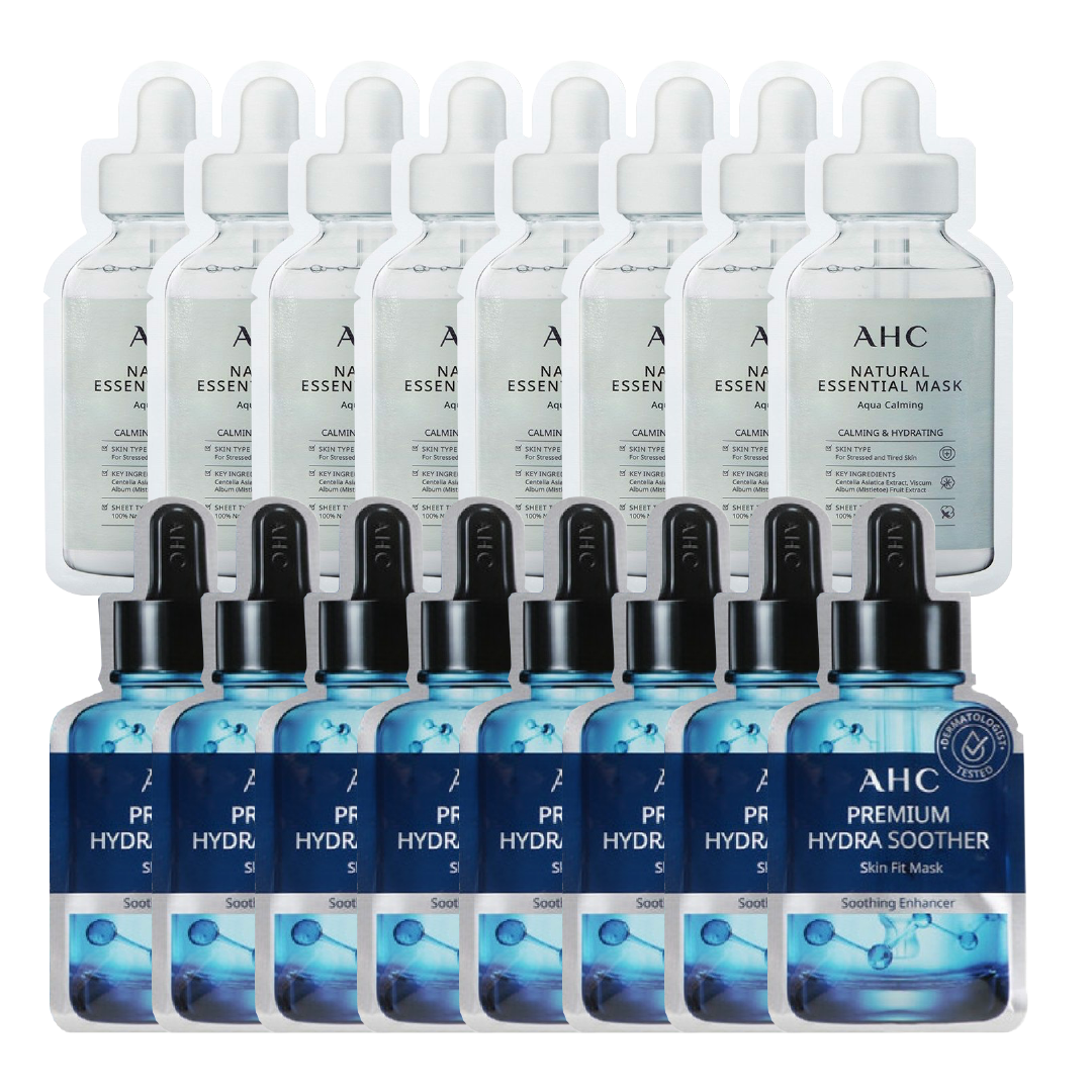 Combo Mix 16 Mặt Nạ Dưỡng Ẩm Làm Dịu Da Ahc Premium Hydra Soother Skin Fit & Natural Essential Aqua Calming
