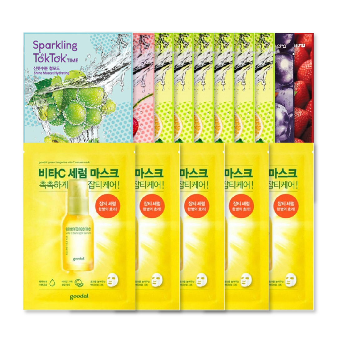 Combo Mix Mặt Nạ Dưỡng Ẩm Sáng Da Goodal Green Tangerine Vita C & Peripera Juice Time Toktok