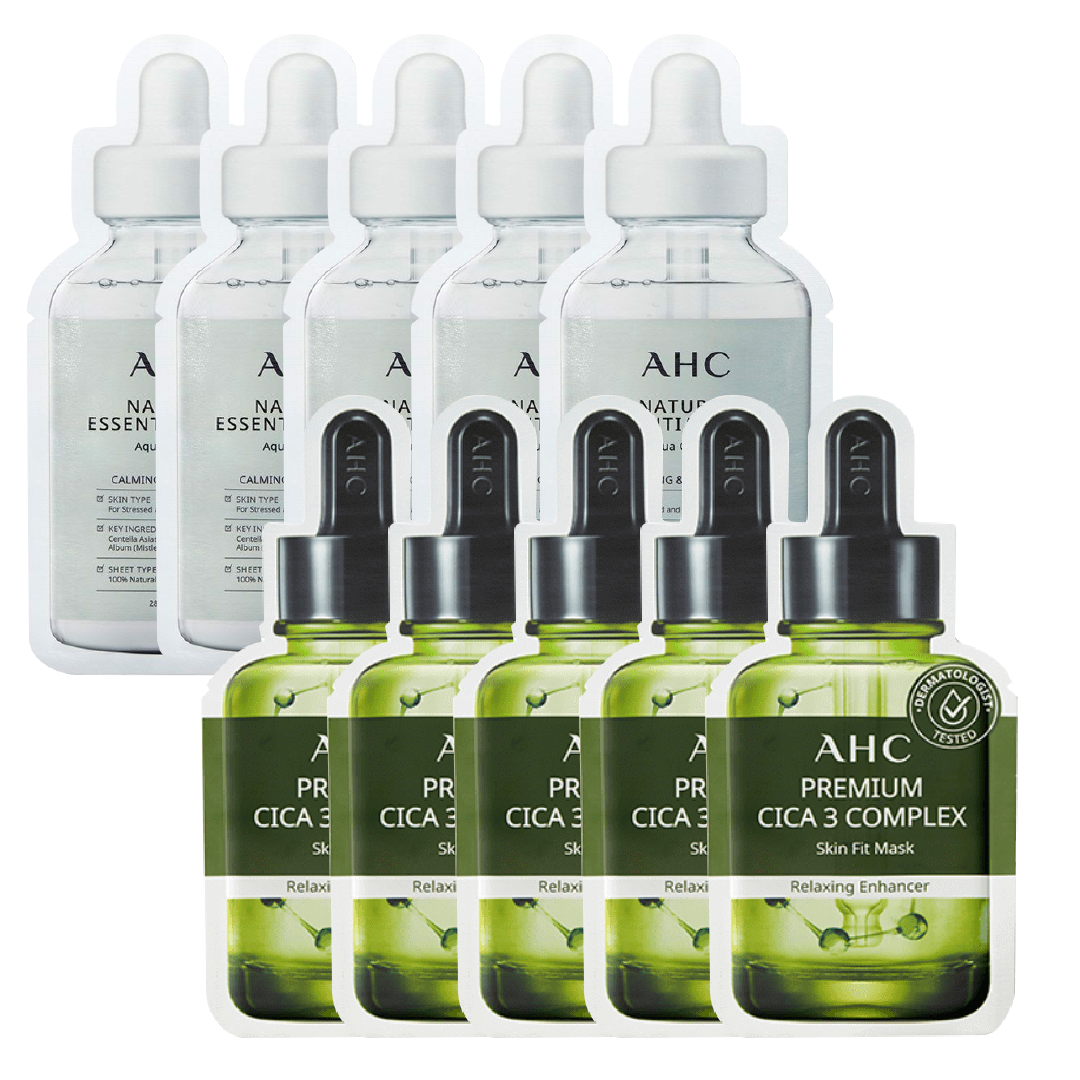 Combo Mix 10 Mặt Nạ Phục Hồi Da Ahc Premium Cica - 3 & Làm Dịu Da Ahc Natural Essential Aqua Calming