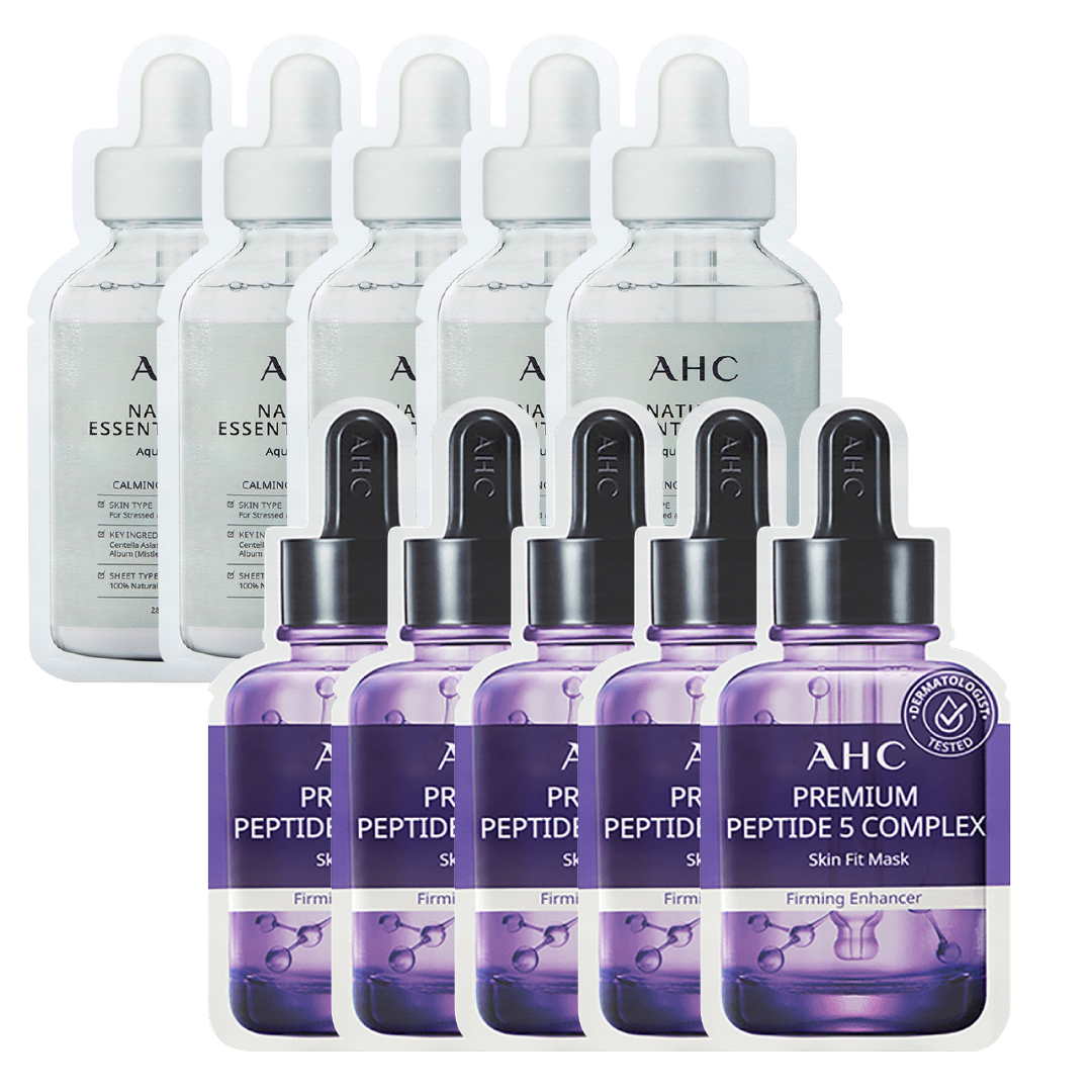 Combo Mix 10 Mặt Nạ Làm Săn Chắc Da Ahc Premium Peptide 5 & Làm Dịu Da Ahc Natural Essential Aqua Calming