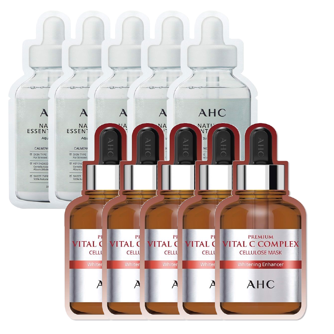Combo Mix 10 Mặt Nạ Làm Sáng Trắng Da Ahc Premium Vital C & Làm Dịu Da Ahc Natural Essential Aqua Calming