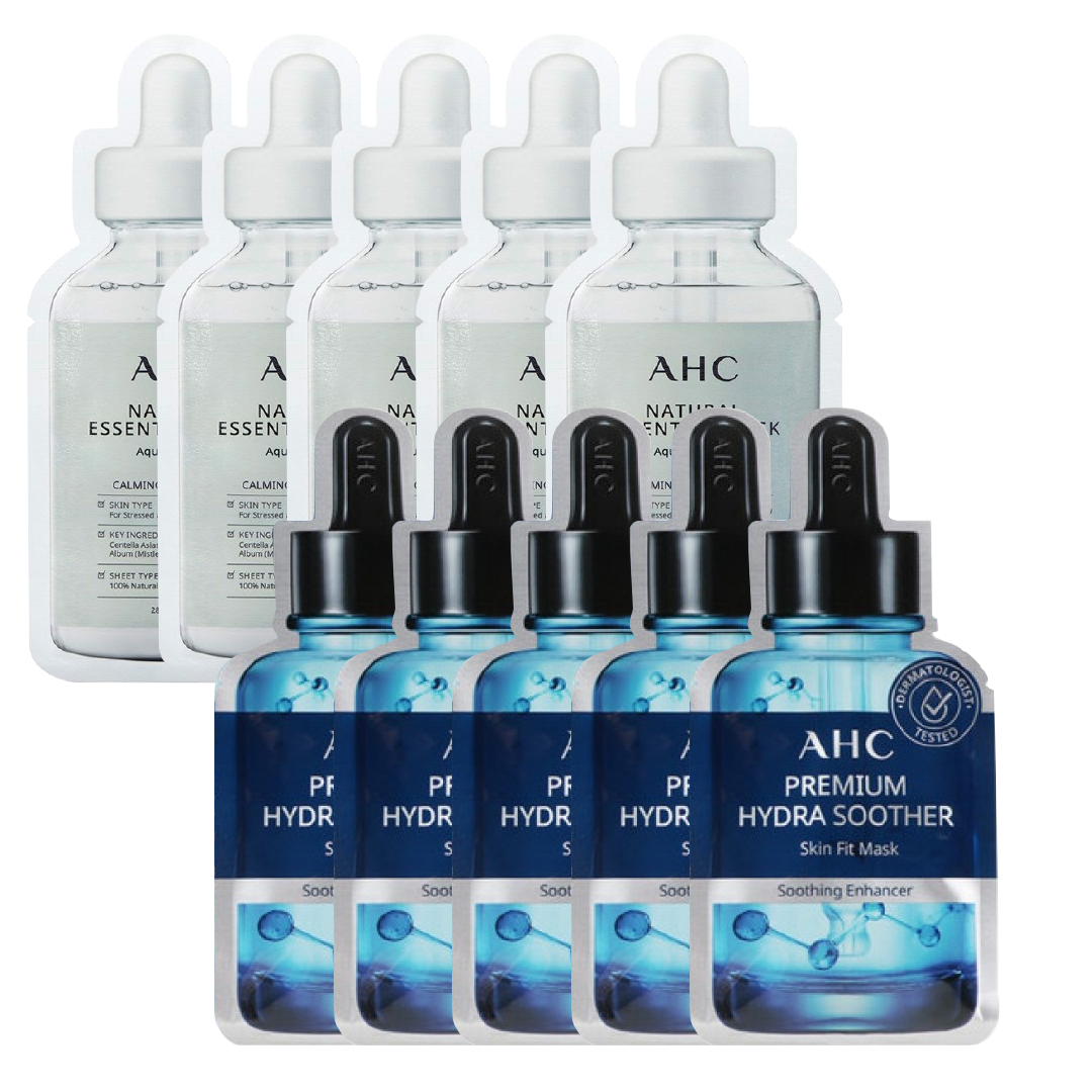 Combo Mix 10 Mặt Nạ Dưỡng Ẩm Làm Dịu Da Ahc Premium Hydra Soother Skin Fit & Natural Essential Aqua Calming