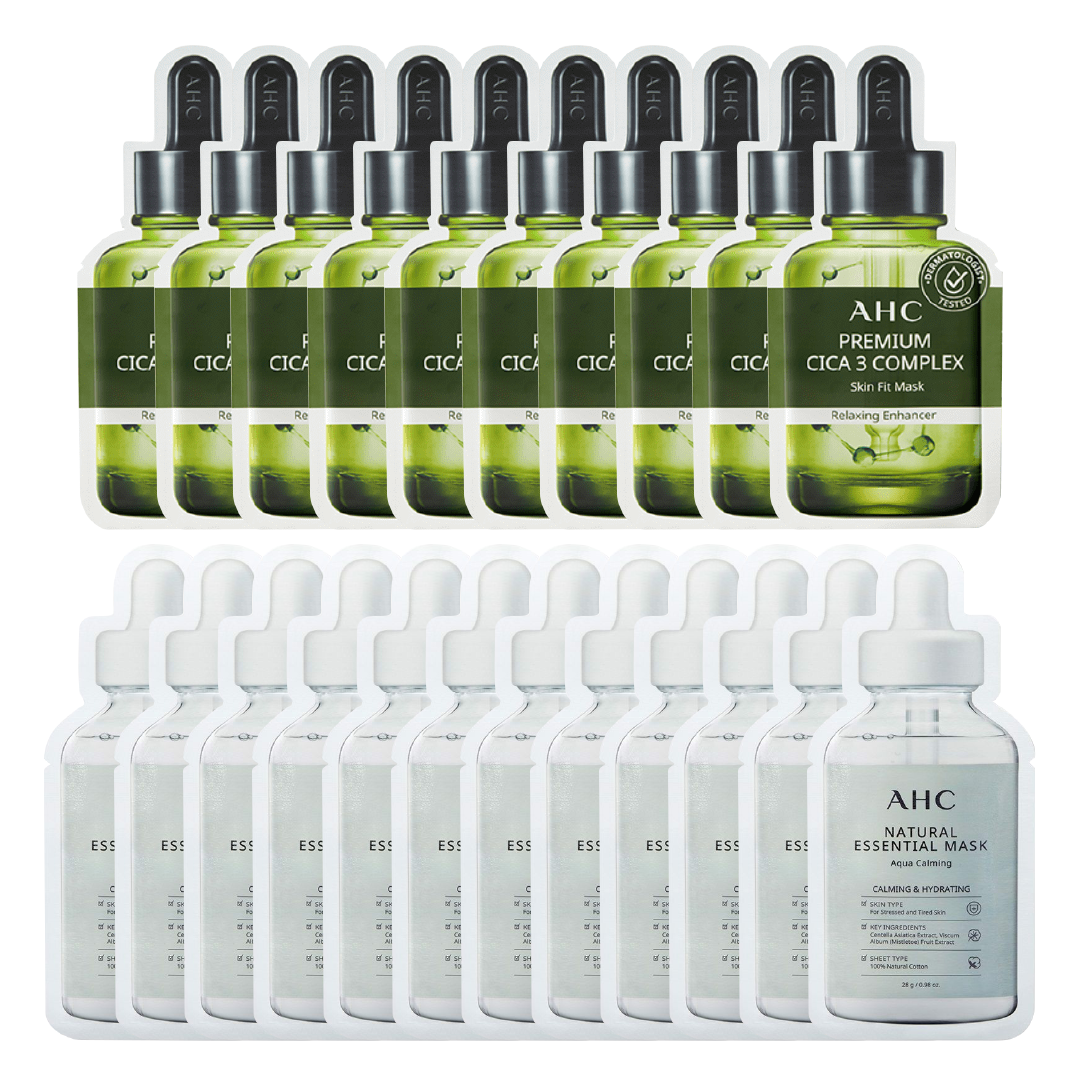 Combo Mix 22 Mặt Nạ Phục Hồi Da Ahc Premium Cica - 3 & Làm Dịu Da Ahc Natural Essential Aqua Calming