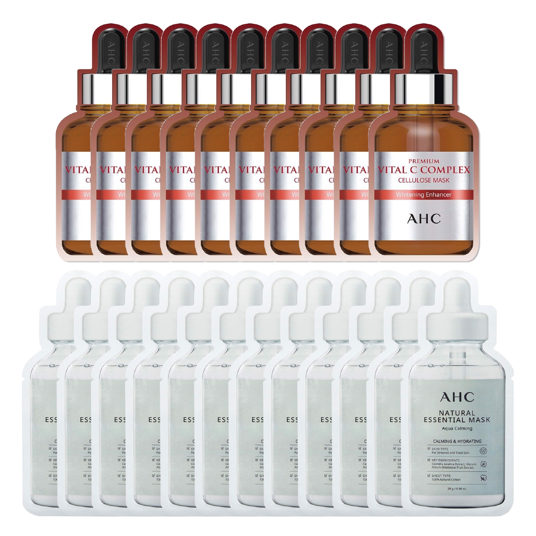 Combo Mix 22 Mặt Nạ Làm Sáng Trắng Da Ahc Premium Vital C & Làm Dịu Da Ahc Natural Essential Aqua Calming
