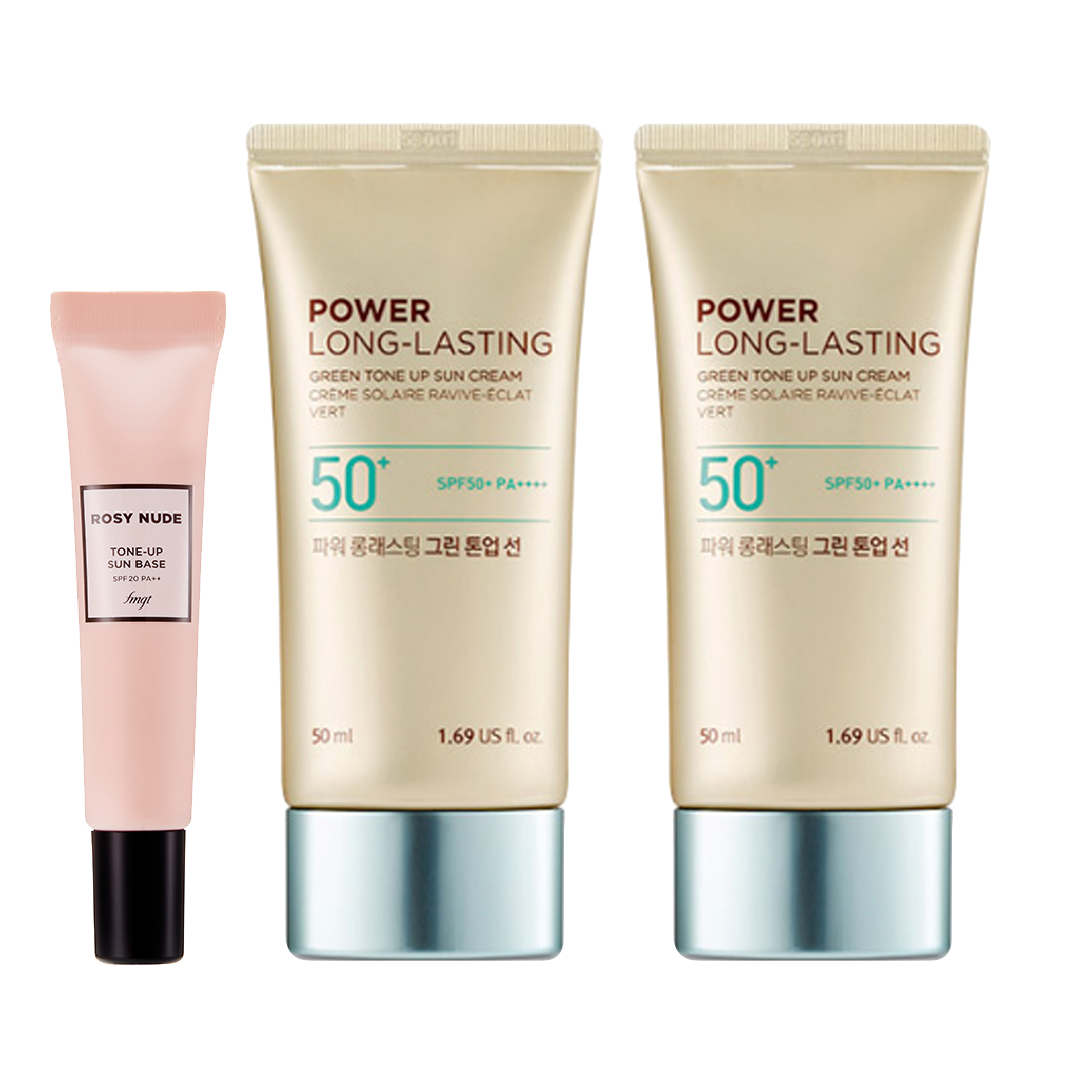 Combo Kem Chống Nắng Nâng Tông Dịu Da Power Long Lasting Green Tone Up & Kem Lót Trang Điểm Nâng Tông Rosy Nude