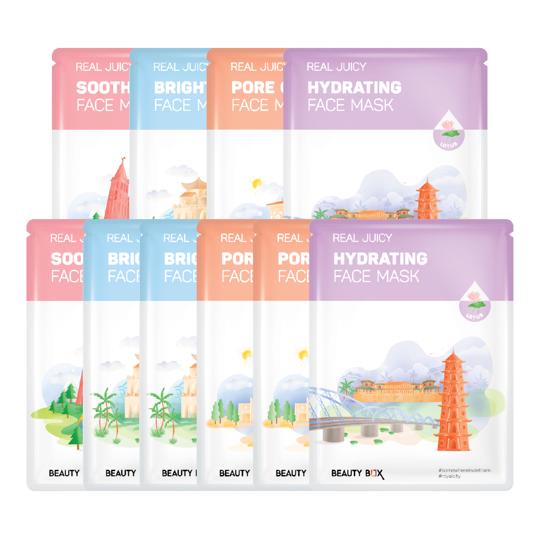 [Mua 4 Tặng 6] Combo 10 Mặt Nạ Giấy Dưỡng Da Săn Mịn, Mềm Mượt Beauty Box Real Juicy (20G X 10)