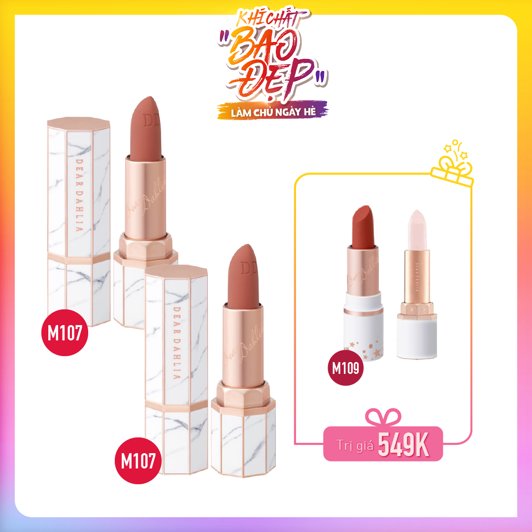 [Màu Hồng Cam] Combo Son Thỏi Bền Màu, Mịn Mượt Dear Dahlia Lip Paradise Effortless Matte Lipstick M107 Natasha
