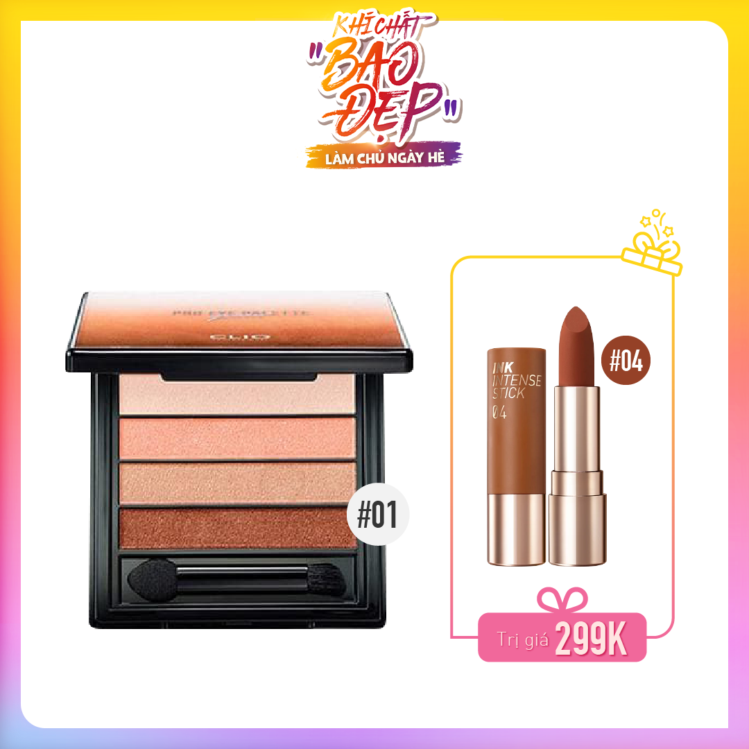 Combo Son Lì & Bảng Màu Mắt Clio Pro Eye Palette Quad 04 All About Night 01 Amber Slip