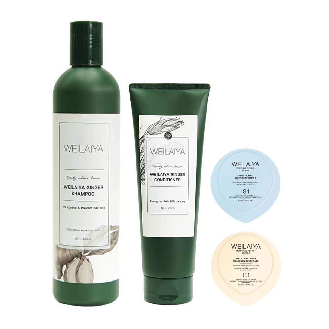 Combo Dầu Gội Dầu Xả Gừng Trắng Ngăn Rụng Và Kích Mọc Tóc Weilaiya Ginger ( Kèm Cặp Gội Xả Mini 14G)