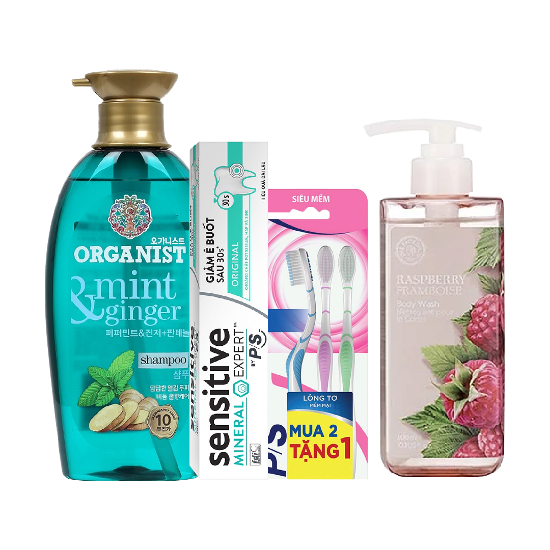 Combo Dầu Gội Sữa Tắm Thefaceshop Và Chăm Sóc Răng Miệng Toàn Diện P/S