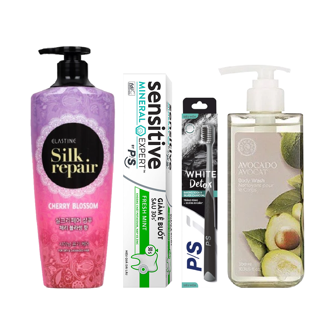 Combo Dầu Gội Elastine Sữa Tắm Thefaceshop Và Chăm Sóc Răng Miệng P/S