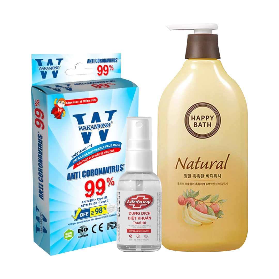 Combo An Toàn Sức Khỏe (Sữa Tắm, Gel Rửa Tay, Khẩu Trang)
