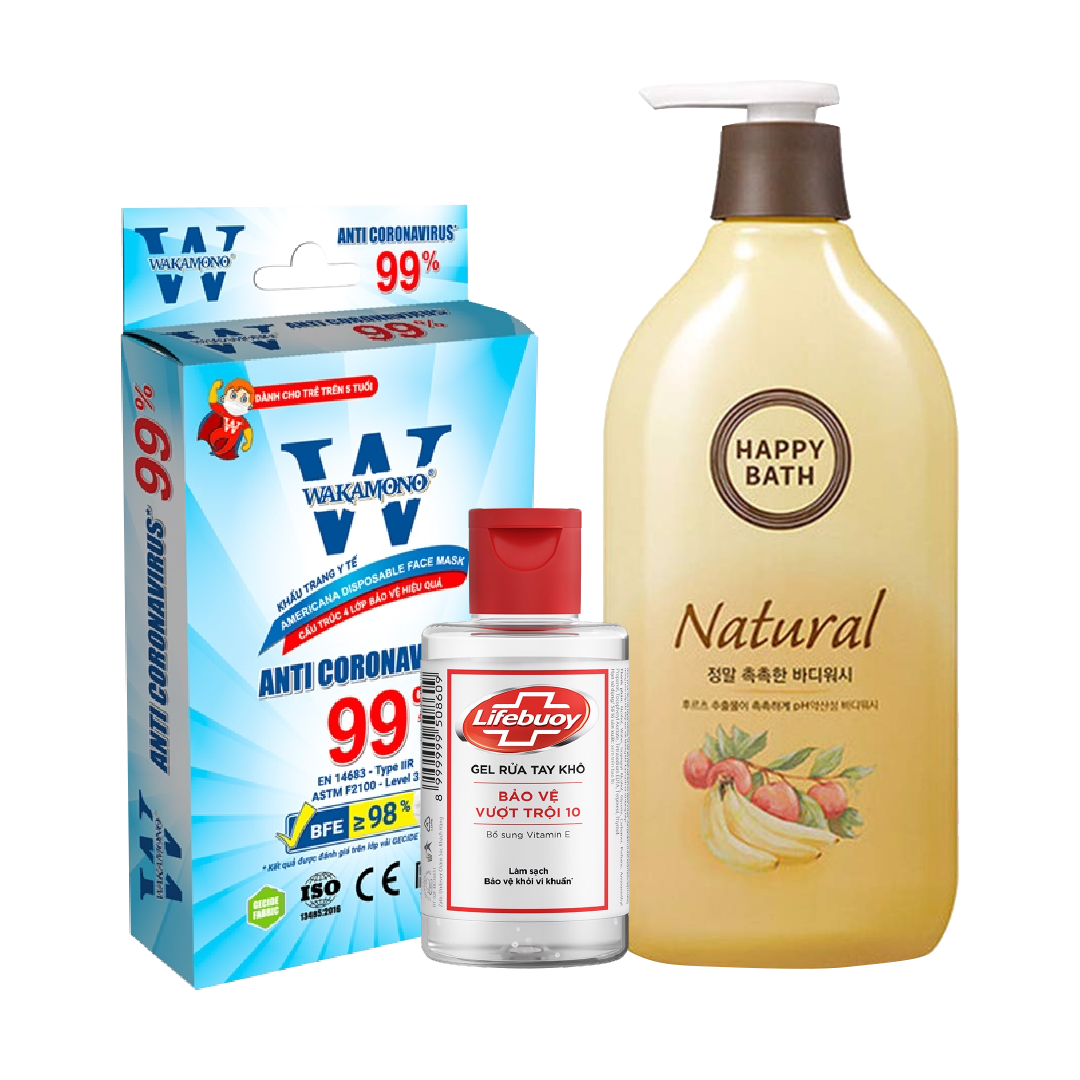 Combo An Toàn Sức Khỏe (Sữa Tắm Dưỡng Ẩm, Gel Rửa Tay Lifebuoy, Khẩu Trang Y Tế)