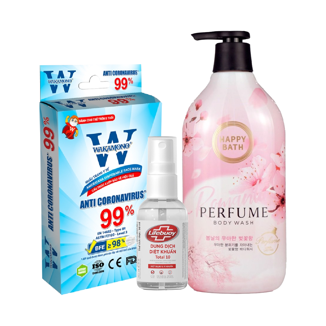 Combo An Toàn Sức Khỏe (Sữa Tắm Cherry Blossom, Gel Rửa Tay Lifebuoy, Khẩu Trang Y Tế)