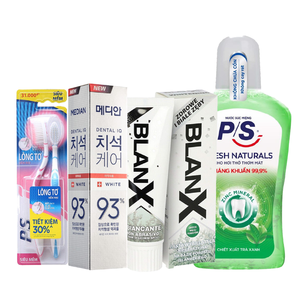 Combo Chăm Sóc Răng Miệng Toàn Diện P/S (Kem Đánh Răng + Bàn Chải Đánh Răng + Nước Súc Miệng)