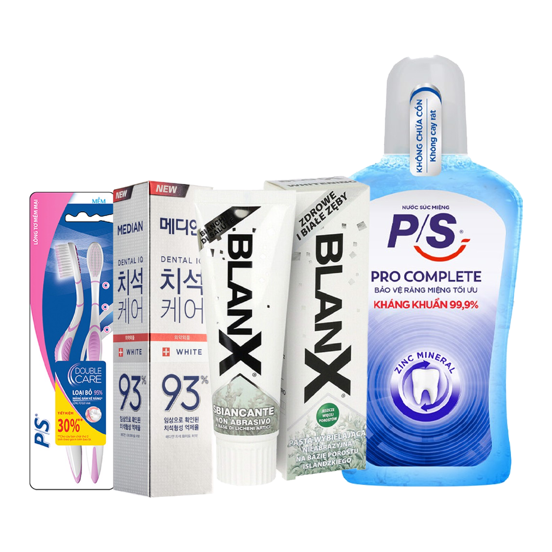 Combo Chăm Sóc Răng Miệng Toàn Diện P/S Pro (Kem Đánh Răng + Bàn Chải Đánh Răng + Nước Súc Miệng)