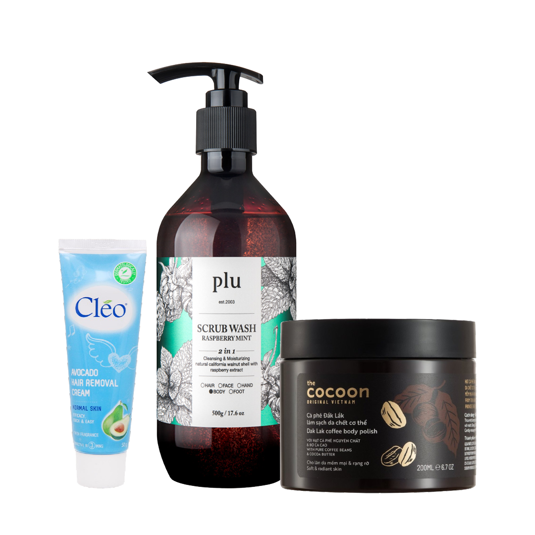 Combo Làm Sạch Tẩy Tế Bào Chết Toàn Thân Cocoon Dành Cho Da Thường (Kem Tẩy Lông + Sữa Tắm + Tẩy Tế Bào Chết)