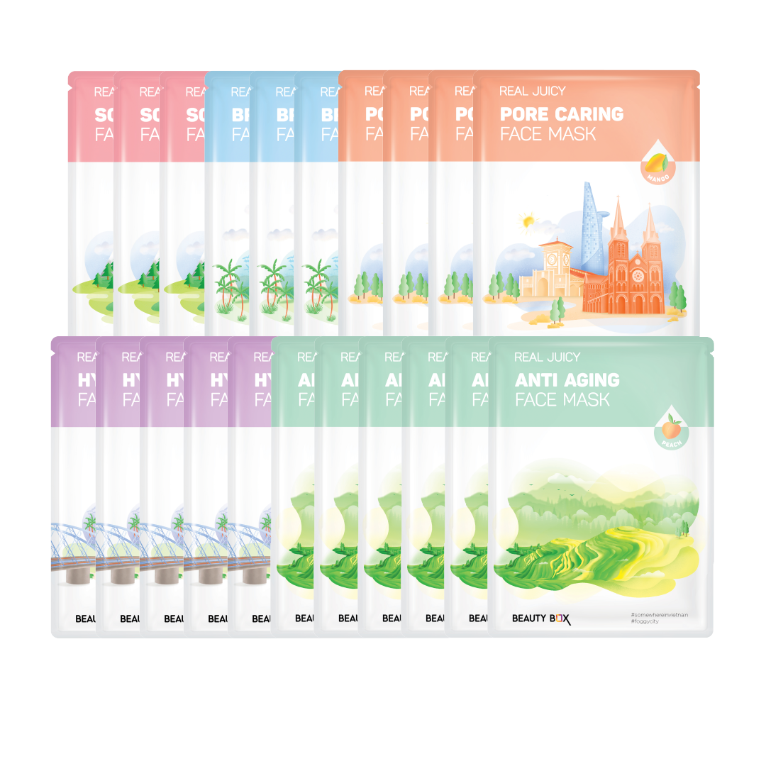 Combo 21 Mặt Nạ Giấy Cấp Nước Dưỡng Da Sáng Mịn Beauty Box Real Juicy (Mix Nhiều Loại)