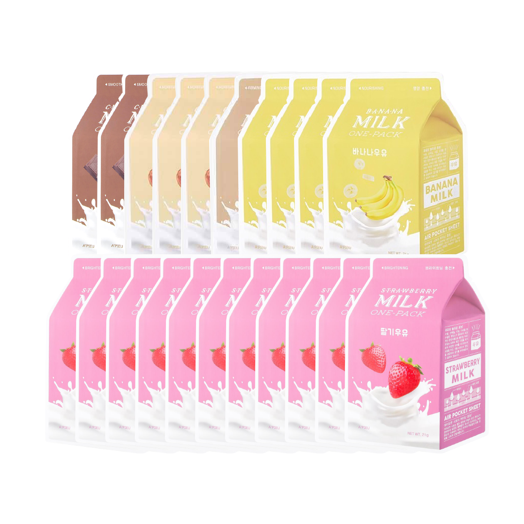 Combo 21 Mặt Nạ Giấy A'pieu Milk One - Pack Dưỡng Ẩm Sáng Mịn Da (Mix Nhiều Loại)